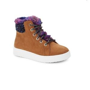Steve Madden Girls Faux Fur Rhinestone Trim High Top Sneakers